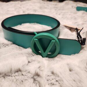 Mario Valentino Large Teal Logo Buckle Belt – Bold Designer Statement Piece